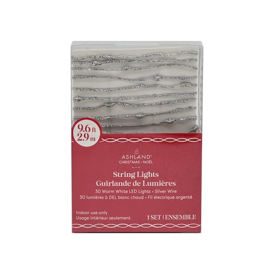 30ct. Warm White LED Silver Glitter String Lights by Ashland®